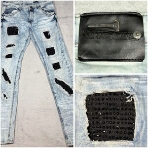Copper Rivet Mens Thrashed Distressed Streetwear Retro Shred HipHop Jeans 32x32